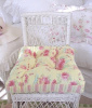 PINK ROSES CABANA STRIPE AQUA ON YELLOW CHAIR CUSHIONS